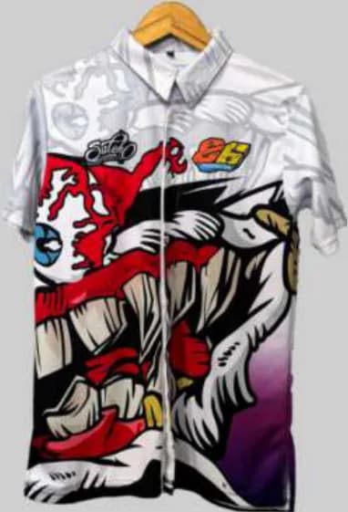 Kemeja jersey putih bergrafis Saleho berbahan Tusuk Jarum