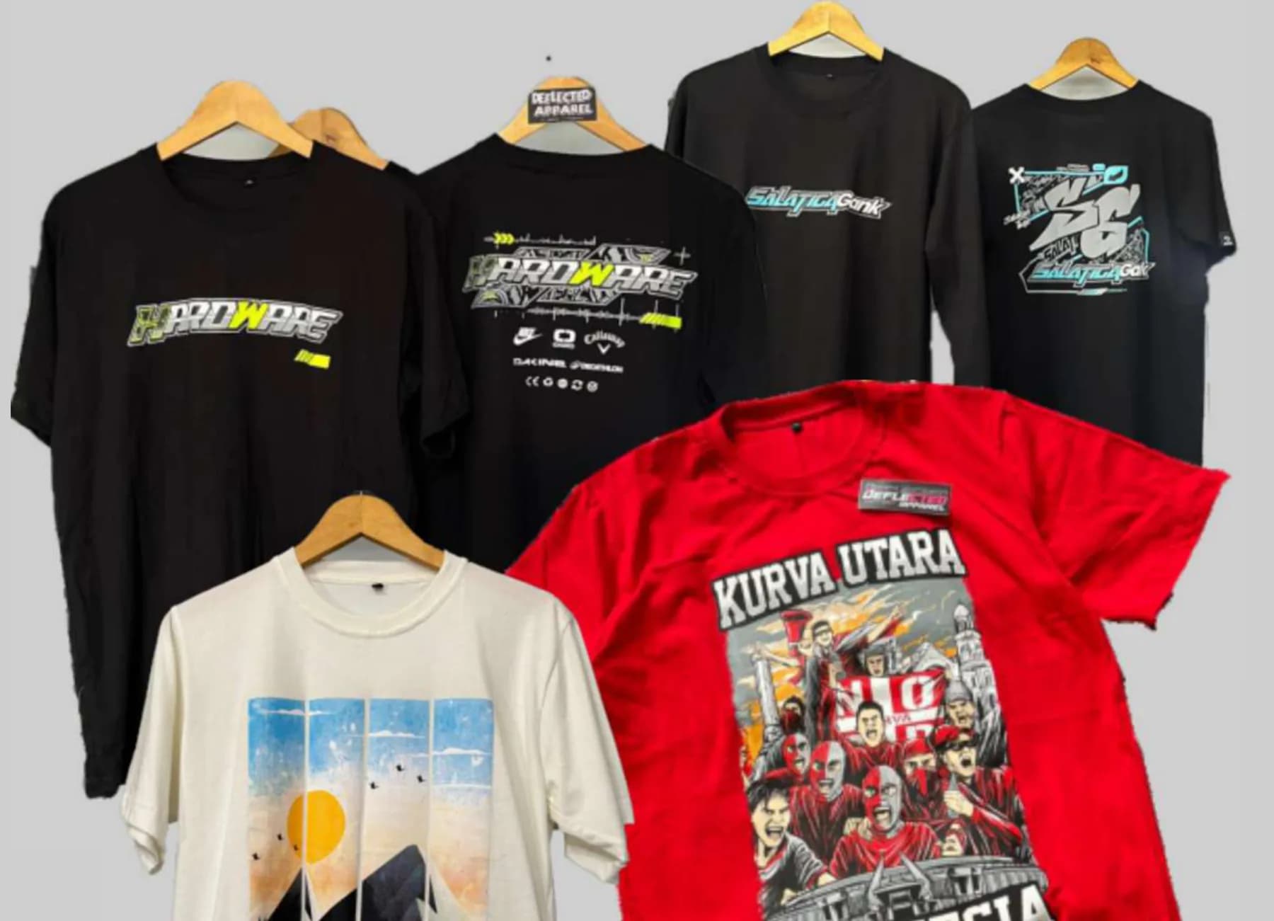Kaos kustom produksi Deflected untuk KYB dan Kurva Utara