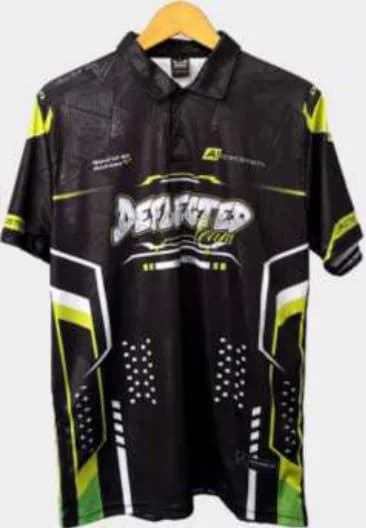 Polo jersey hitam hijau DFL berbahan Embos Geometric